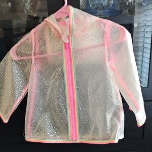 GAP Baby Clear Raincoat with Pink and Rainbow Trim